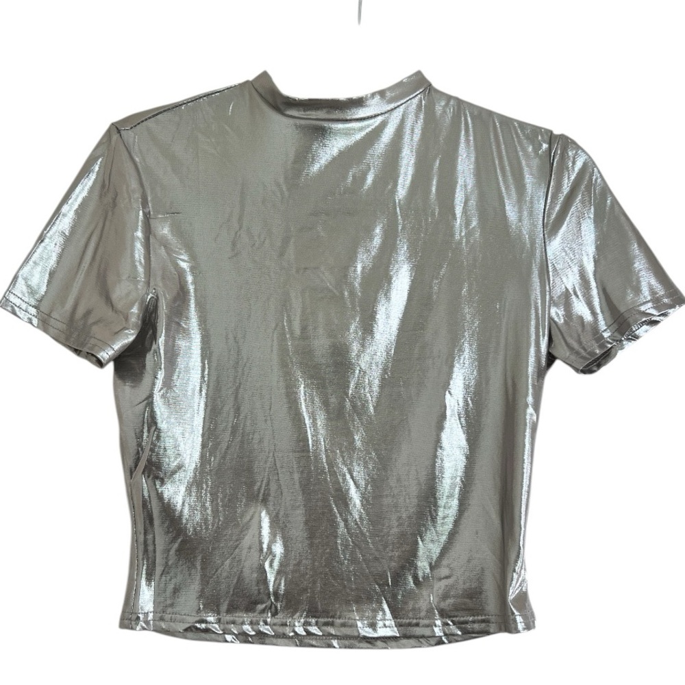 MICAS Metallic Silver crop top in Size Large